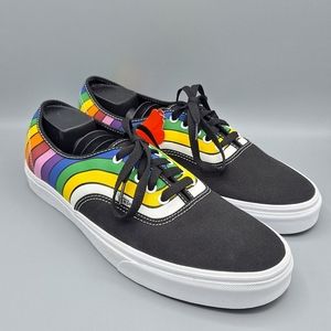NEW Mens Vans Authentic Refract Black/True White Multicolor Rainbow Sneaker Shoe